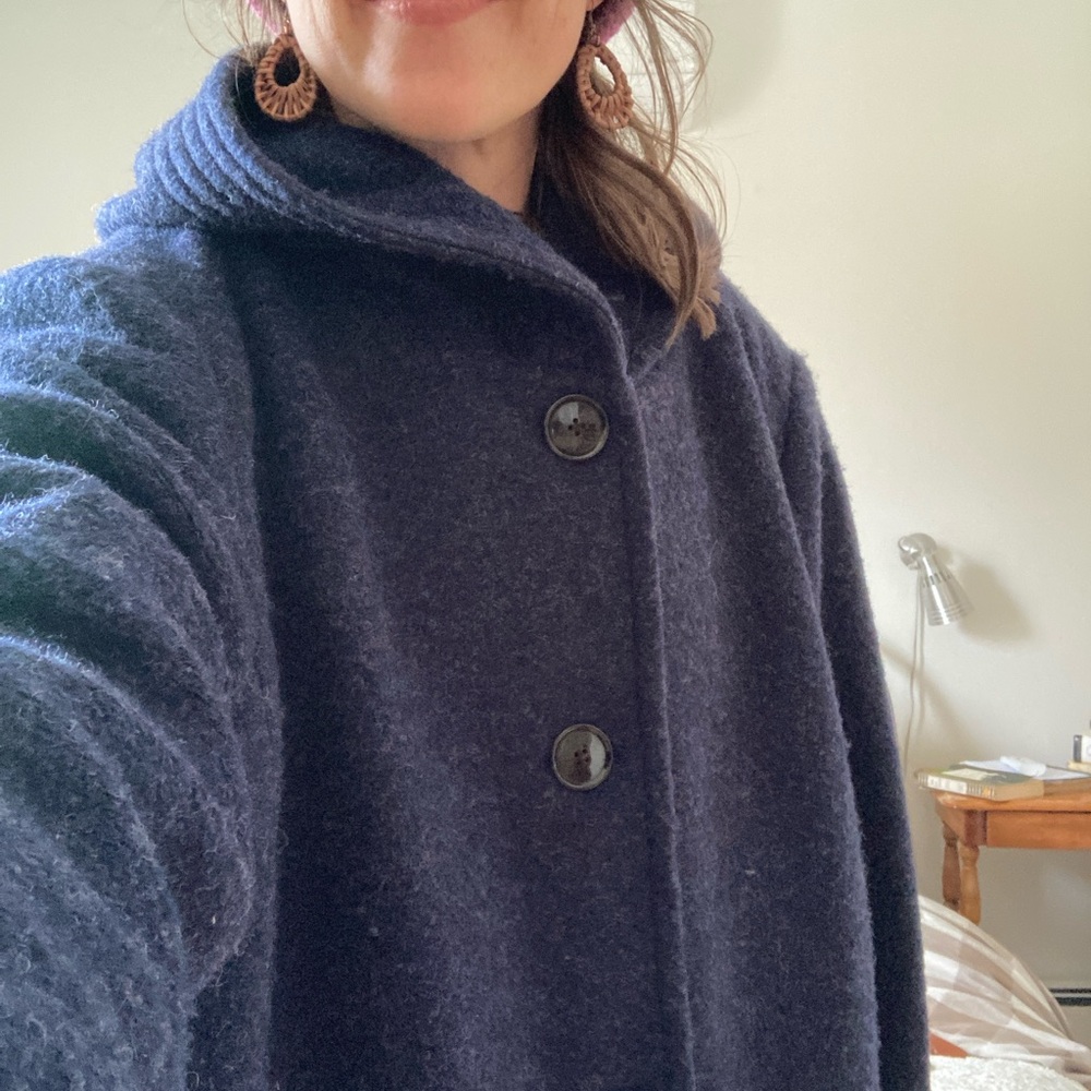 LANDS END Navy Hooded Wool Button Coat - Picture 5 of 9